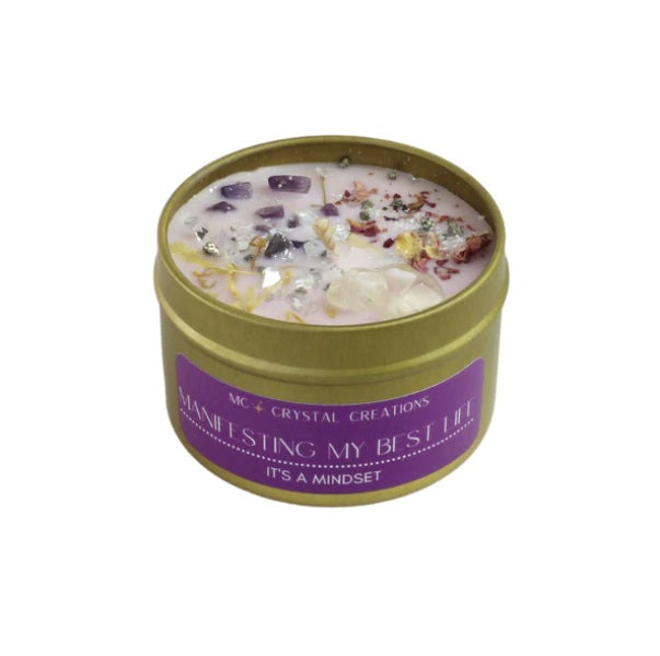 purple amethyst infused soy wax candle