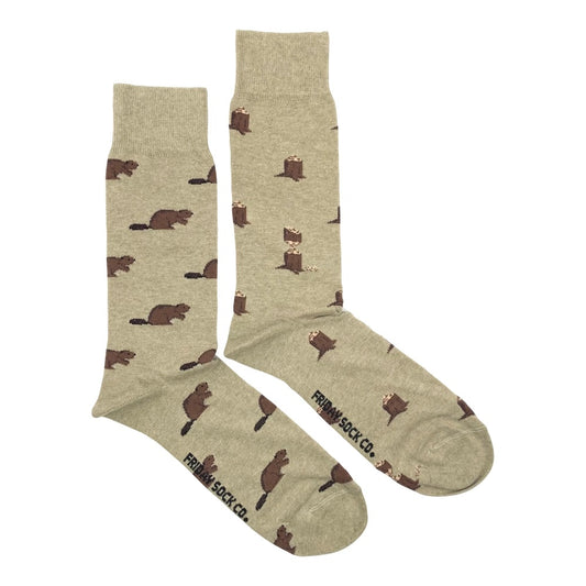 brown mens socks with beavers and wood