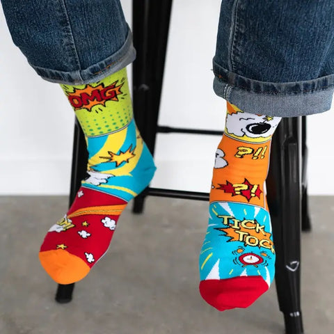 Men's Comic Book Socks on feet