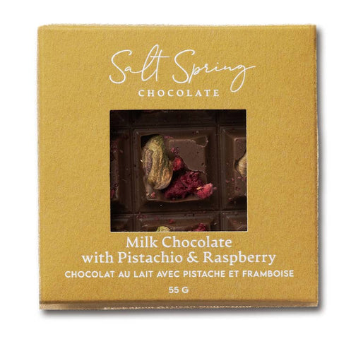 Milk Chocolate Raspberry Pistachio Bar - Chocolate - Salt Spring Chocolate