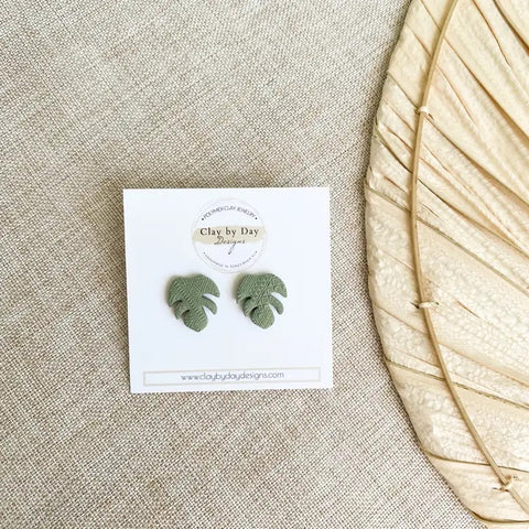 Monstera Clay Polymer Stud Earrings