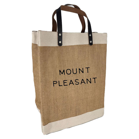 Tote bag with 'Mount Pleasant' text on a white background