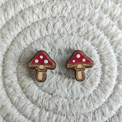 Whimsical Wood - Red Mushroom Stud Earrings