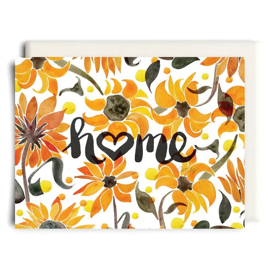 welcome home card with orange flowers