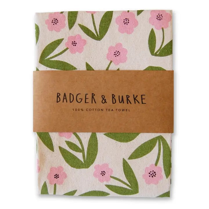 Pink Flowers Tea Towel