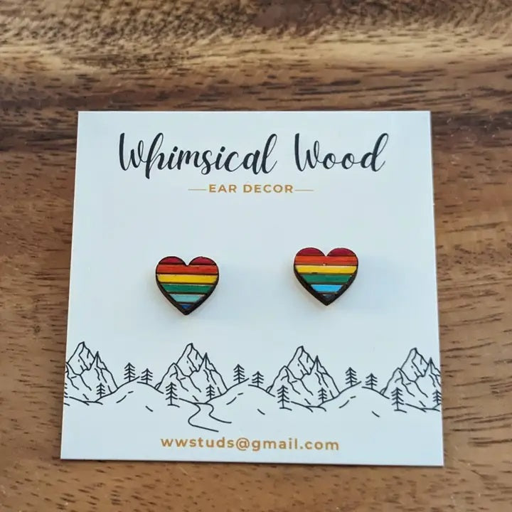 Whimsical Wood - Rainbow Heart Earrings