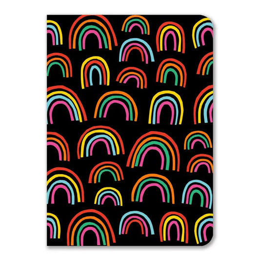 black notebook with rainbows