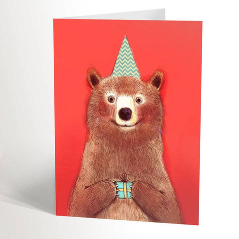Red Birthday Bear Card - Greeting Card - Valérie Boivin Illustration