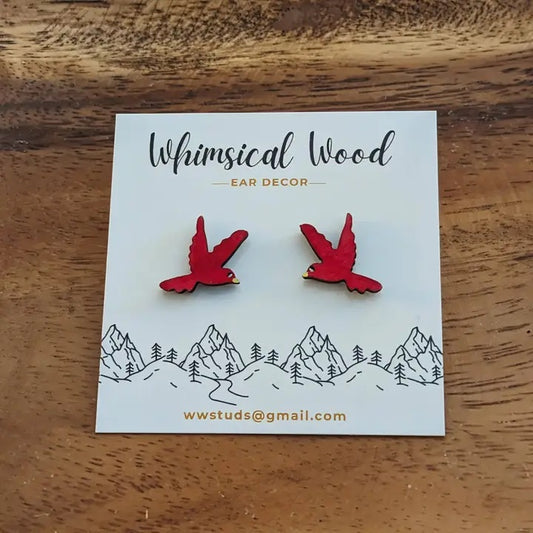 Whimsical Wood - Red Cardinal Earrings