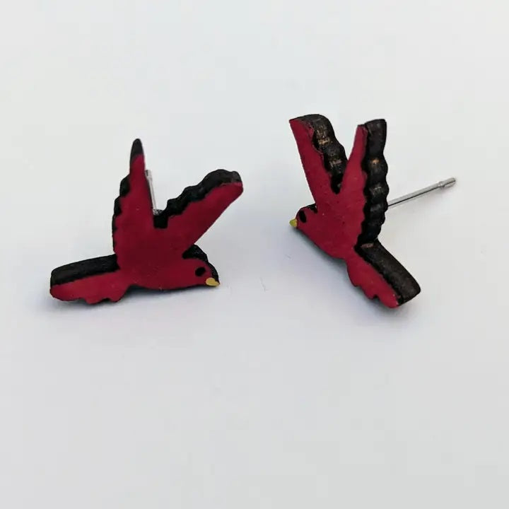 Whimsical Wood - Red Cardinal Earrings without packaging