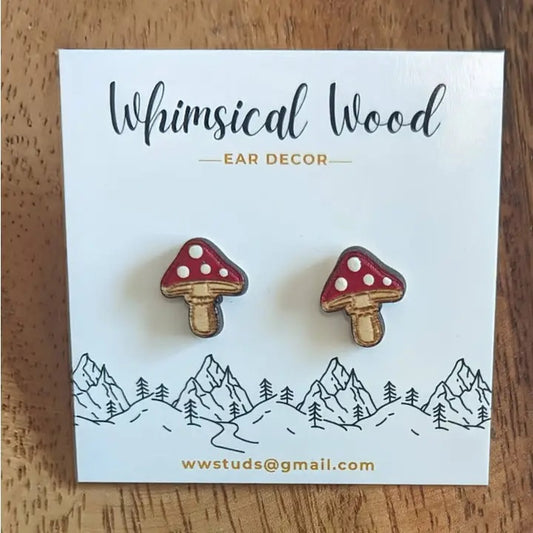 Whimsical Wood - Red Mushroom Stud Earrings