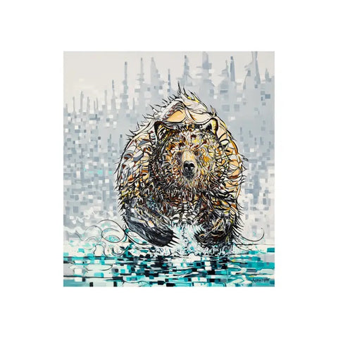 grizzly bear running art card by andy anissimoff