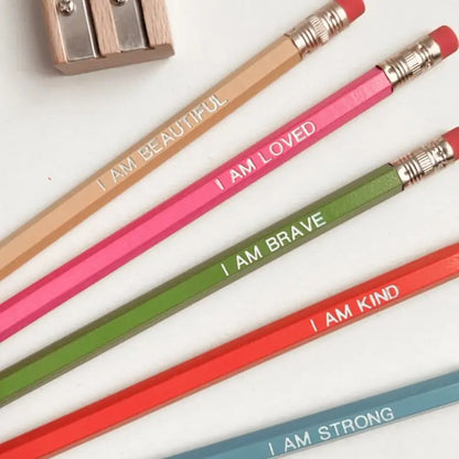 5 pencils with self love affirmation