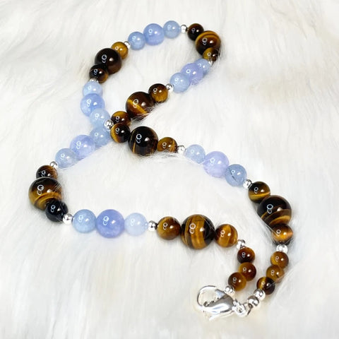 Tigers Eye with Aquamarine Necklace