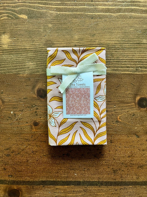 Vining Floral Pink Gold Tea Towel - Tea Towel - Kourtni Gunn Art