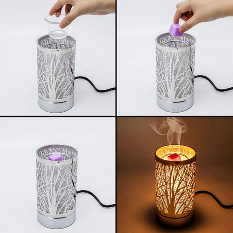 Touch Lamp - Oil Burner Wax Warmer (Silver Forest) in use