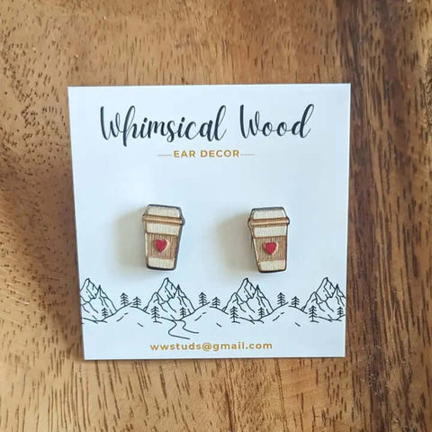 Whimsical Wood - Coffee Lover Stud Earrings - Jewelry - Whimsical Wood