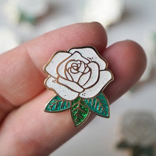 White Sparkle Rose Pin