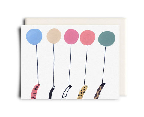 animal paws holding balloon birthday card