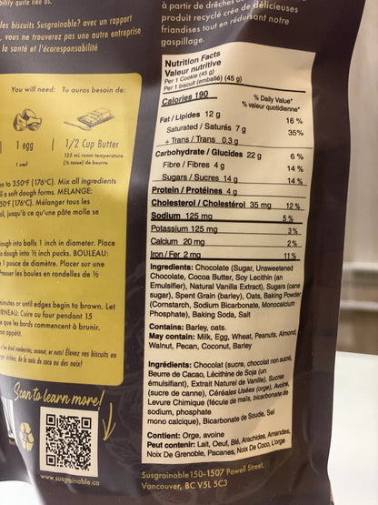 Susgrainable - Chocolate Chip Cookie Mix nutritional information