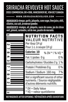 sriracha lime hot sauce nutritional information