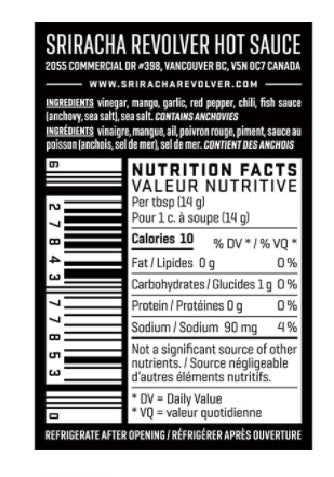 mango hot sauce nutritional information