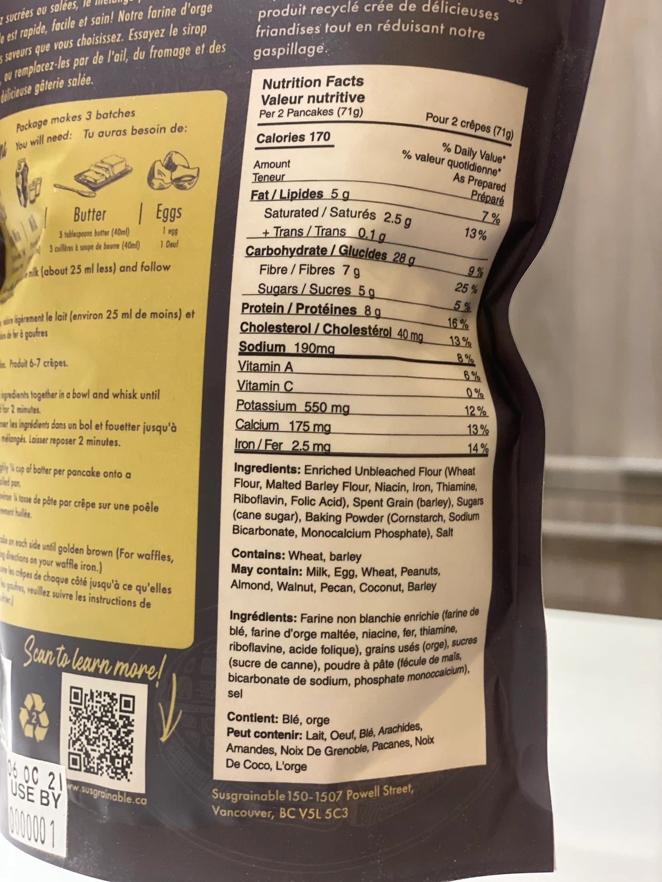 Susgrainable - Pancake Waffle Mix nutritional information